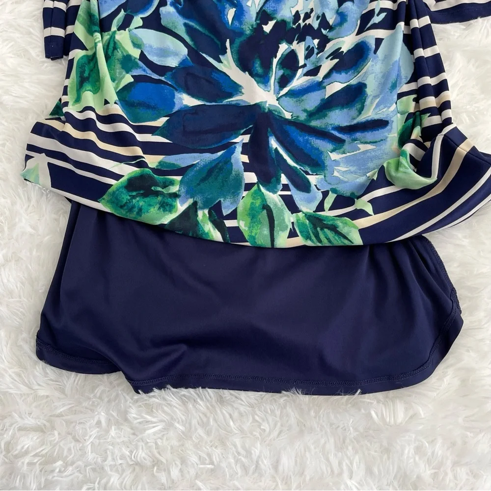 VINCE CAMUTO Navy Blue Striped Iris Dress Women’s Size 8 3/4 Sleeve Zip Back - Picture 7 of 7